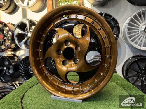 Ratlankis VIP Modular VX-610 Style R17X7.5J 5X114.3 ET35 73.1 Black with Diamond Cut and Gold Tint and Chrome rivets