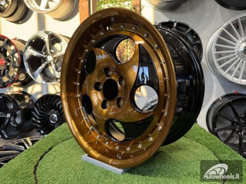 Ratlankis VIP Modular VX-610 Style R17X7.5J 5X114.3 ET35 73.1 Black with Diamond Cut and Gold Tint and Chrome rivets