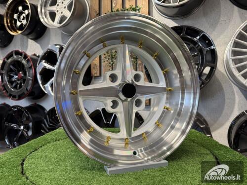 Ratlankis Work Equip 01 Style R15X9J 4X114.3 ET-10 73.1 White with Diamond Cut and White Gold Rivets