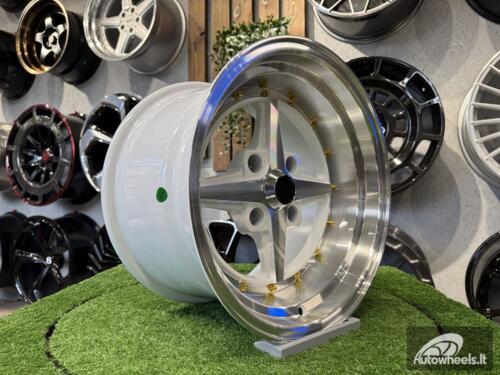 Ratlankis Work Equip 01 Style R15X9J 4X114.3 ET-10 73.1 White with Diamond Cut and White Gold Rivets