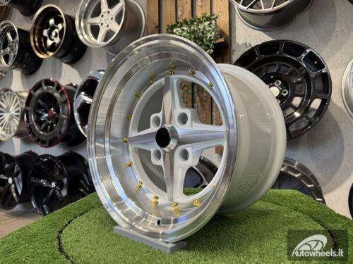 Ratlankis Work Equip 01 Style R15X9J 4X114.3 ET-10 73.1 White with Diamond Cut and White Gold Rivets