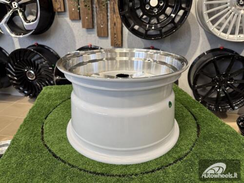 Ratlankis Work Equip 01 Style R15X9J 4X114.3 ET-10 73.1 White with Diamond Cut and White Gold Rivets