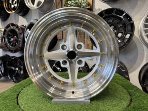 Ratlankis Work Equip 01 Style R15X9J 4X114.3 ET-10 73.1 White with Diamond Cut and White Gold Rivets