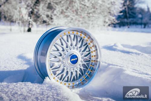 Ratlankis HART HR86 R17X8J 4X100/4X108 ET20 CB:73.1mm Silver face and Diamond cut lip Gold Rivets