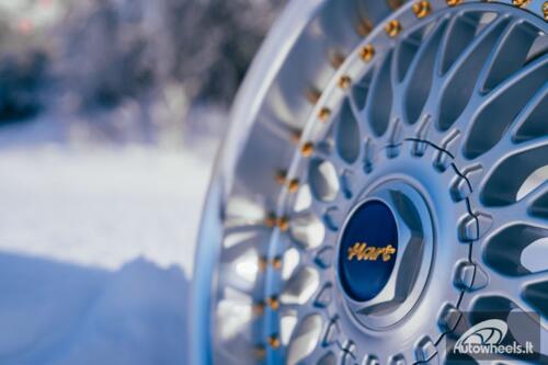 Ratlankis HART HR86 R17X8J 4X100/4X108 ET20 CB:73.1mm Silver face and Diamond cut lip Gold Rivets