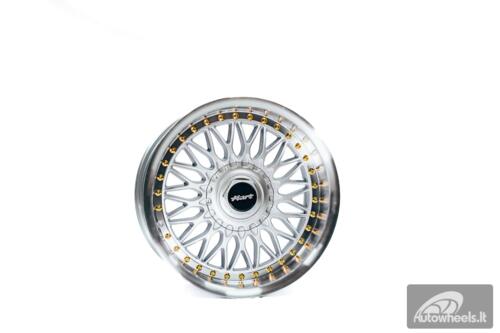 Ratlankis HART HR86 R17X8J 4X100/4X108 ET20 CB:73.1mm Silver face and Diamond cut lip Gold Rivets