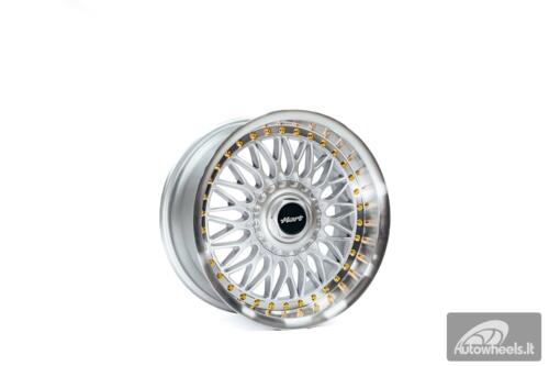 Ratlankis HART HR86 R17X8J 4X100/4X108 ET20 CB:73.1mm Silver face and Diamond cut lip Gold Rivets