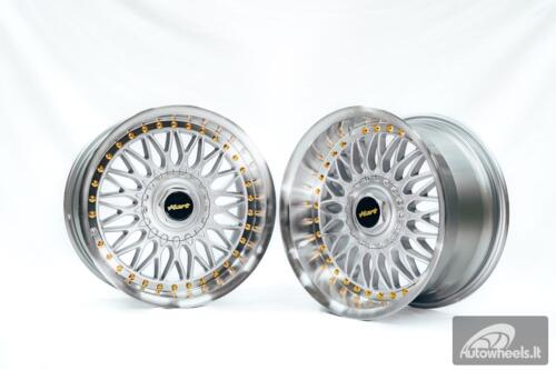 Ratlankis HART HR86 R17X8J 4X100/4X108 ET20 CB:73.1mm Silver face and Diamond cut lip Gold Rivets