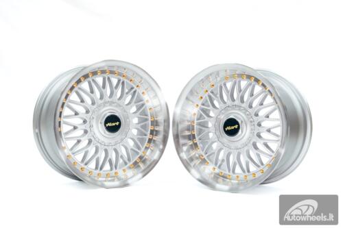 Ratlankis HART HR86 R17X8J 4X100/4X108 ET20 CB:73.1mm Silver face and Diamond cut lip Gold Rivets