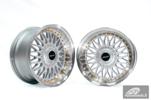 Ratlankis HART HR86 R17X8J 4X100/4X108 ET20 CB:73.1mm Silver face and Diamond cut lip Gold Rivets