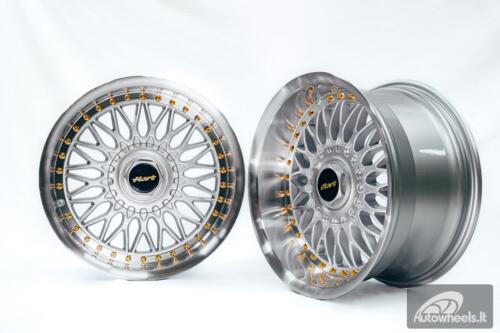 Ratlankis HART HR86 R17X8J 4X100/4X108 ET20 CB:73.1mm Silver face and Diamond cut lip Gold Rivets