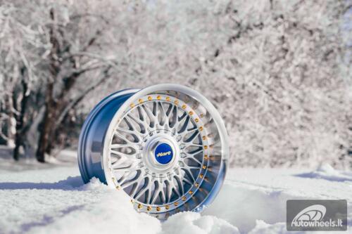 Ratlankis HART HR86 R17X9J 4X100/4X108 ET22 CB:73.1mm Silver face and Diamond cut lip Gold Rivets