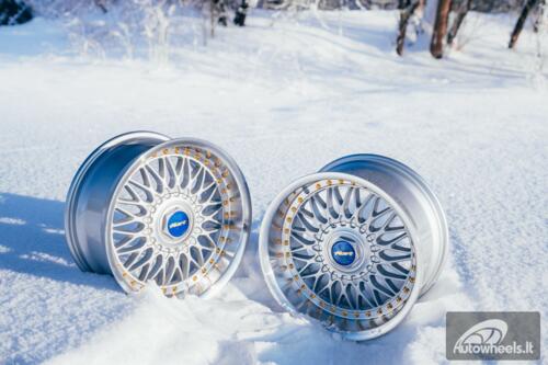 Ratlankis HART HR86 R17X9J 4X100/4X108 ET22 CB:73.1mm Silver face and Diamond cut lip Gold Rivets