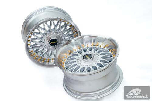 Ratlankis HART HR86 R17X9J 4X100/4X108 ET22 CB:73.1mm Silver face and Diamond cut lip Gold Rivets