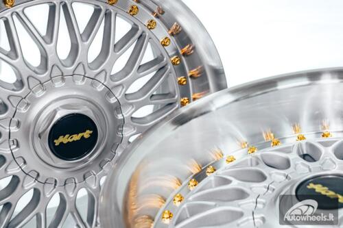 Ratlankis HART HR86 R17X9J 4X100/4X108 ET22 CB:73.1mm Silver face and Diamond cut lip Gold Rivets