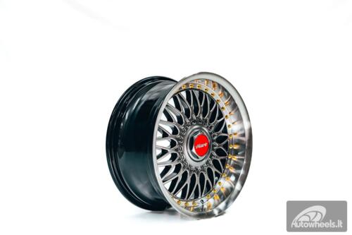 Ratlankis HART HR86 R17X8J 4X100/4X108 ET20 CB:73.1mm Hyper Black face and Diamond cut lip Gold Rivets