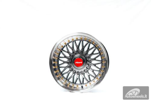 Ratlankis HART HR86 R17X8J 4X100/4X108 ET20 CB:73.1mm Hyper Black face and Diamond cut lip Gold Rivets