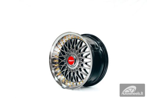 Ratlankis HART HR86 R17X8J 4X100/4X108 ET20 CB:73.1mm Hyper Black face and Diamond cut lip Gold Rivets