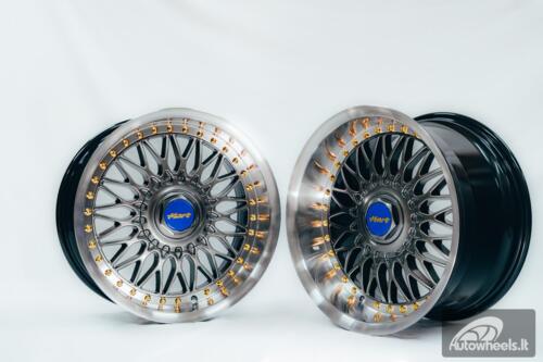 Ratlankis HART HR86 R17X8J 4X100/4X108 ET20 CB:73.1mm Hyper Black face and Diamond cut lip Gold Rivets