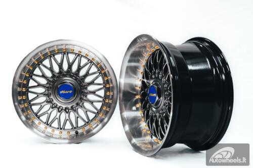 Ratlankis HART HR86 R17X8J 4X100/4X108 ET20 CB:73.1mm Hyper Black face and Diamond cut lip Gold Rivets