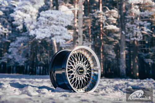 Ratlankis HART HR86 R17X9J 4X100/4X108 ET22 CB:73.1mm Hyper Black face and Diamond cut lip Gold Rivets