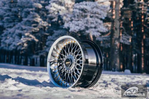 Ratlankis HART HR86 R17X9J 4X100/4X108 ET22 CB:73.1mm Hyper Black face and Diamond cut lip Gold Rivets