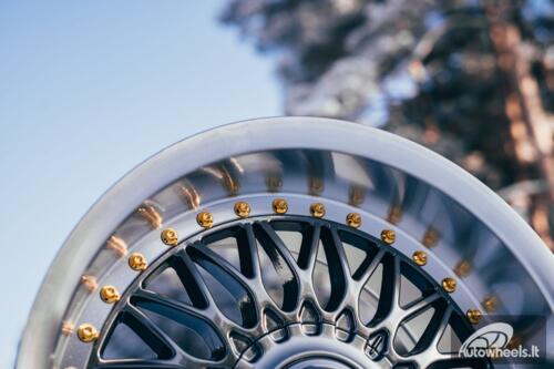 Ratlankis HART HR86 R17X9J 4X100/4X108 ET22 CB:73.1mm Hyper Black face and Diamond cut lip Gold Rivets