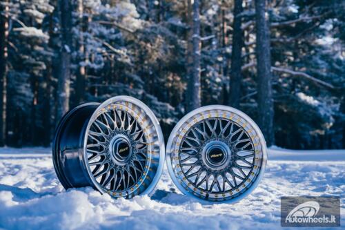 Ratlankis HART HR86 R17X9J 4X100/4X108 ET22 CB:73.1mm Hyper Black face and Diamond cut lip Gold Rivets