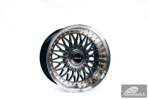 Ratlankis HART HR86 R17X9J 4X100/4X108 ET22 CB:73.1mm Hyper Black face and Diamond cut lip Gold Rivets