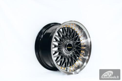 Ratlankis HART HR86 R17X9J 4X100/4X108 ET22 CB:73.1mm Hyper Black face and Diamond cut lip Gold Rivets