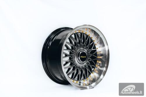 Ratlankis HART HR86 R17X9J 4X100/4X108 ET22 CB:73.1mm Hyper Black face and Diamond cut lip Gold Rivets