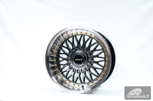 Ratlankis HART HR86 R17X9J 4X100/4X108 ET22 CB:73.1mm Hyper Black face and Diamond cut lip Gold Rivets