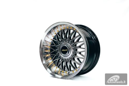 Ratlankis HART HR86 R17X9J 4X100/4X108 ET22 CB:73.1mm Hyper Black face and Diamond cut lip Gold Rivets