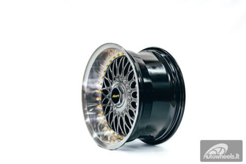 Ratlankis HART HR86 R17X9J 4X100/4X108 ET22 CB:73.1mm Hyper Black face and Diamond cut lip Gold Rivets