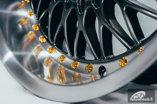 Ratlankis HART HR86 R17X9J 4X100/4X108 ET22 CB:73.1mm Hyper Black face and Diamond cut lip Gold Rivets