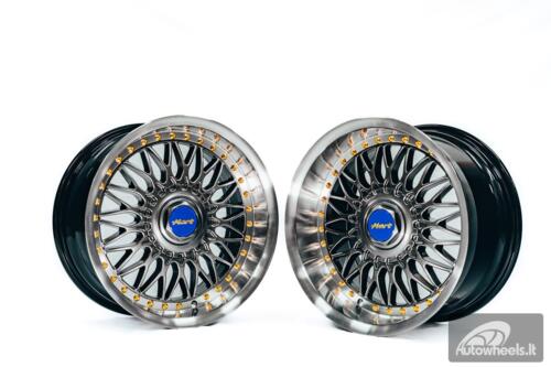 Ratlankis HART HR86 R17X9J 4X100/4X108 ET22 CB:73.1mm Hyper Black face and Diamond cut lip Gold Rivets