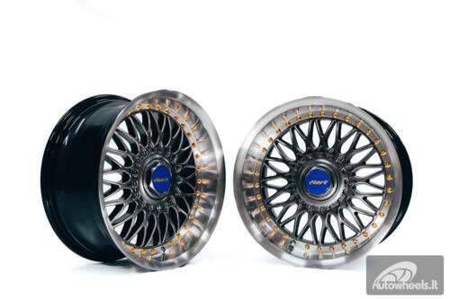 Ratlankis HART HR86 R17X9J 4X100/4X108 ET22 CB:73.1mm Hyper Black face and Diamond cut lip Gold Rivets