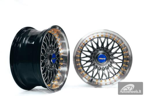 Ratlankis HART HR86 R17X9J 4X100/4X108 ET22 CB:73.1mm Hyper Black face and Diamond cut lip Gold Rivets