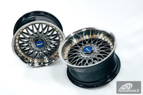 Ratlankis HART HR86 R17X9J 4X100/4X108 ET22 CB:73.1mm Hyper Black face and Diamond cut lip Gold Rivets