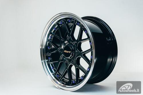 HART HR83 R19X9J 5X114.3/5X120 ET20 CB:74.1 Dark Hyper black and Diamond cut lip with Blue rivets