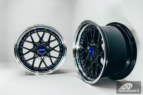 HART HR83 R19X9J 5X114.3/5X120 ET20 CB:74.1 Dark Hyper black and Diamond cut lip with Blue rivets