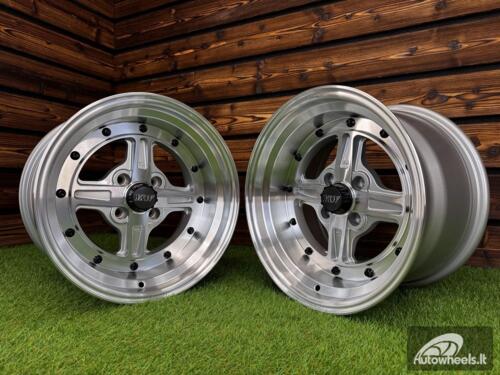 Ratlankis Work Equip 01 Style R15X9J 4X100 ET0 73.1 Silver with Diamond Cut and Black Rivets