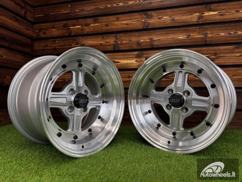 Ratlankis Work Equip 01 Style R15X9J 4X100 ET0 73.1 Silver with Diamond Cut and Black Rivets