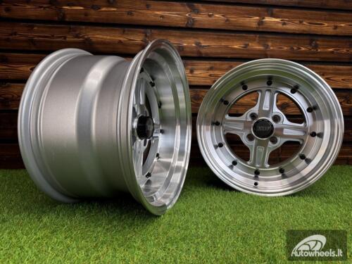 Ratlankis Work Equip 01 Style R15X9J 4X100 ET0 73.1 Silver with Diamond Cut and Black Rivets