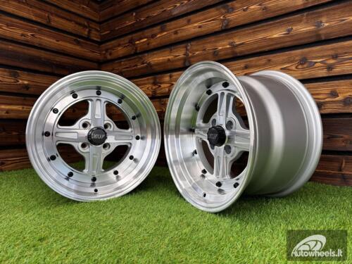 Ratlankis Work Equip 01 Style R15X9J 4X100 ET0 73.1 Silver with Diamond Cut and Black Rivets