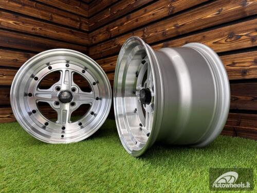 Ratlankis Work Equip 01 Style R15X9J 4X100 ET0 73.1 Silver with Diamond Cut and Black Rivets