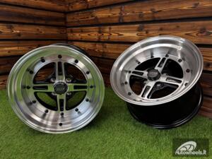 Ratlankis Work Equip 01 Style R15X9J 4X100 ET0 73.1 Black with Diamond Cut and Black Rivets