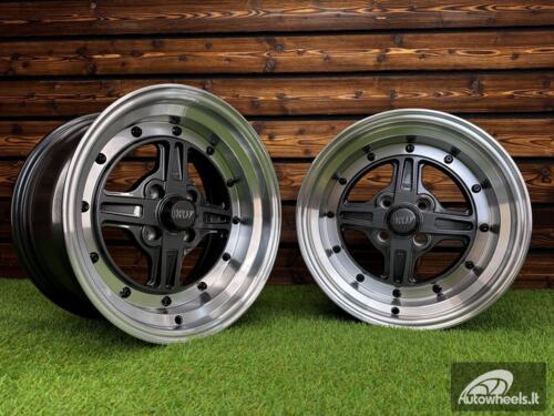 Ratlankis Work Equip 01 Style R15X8J 4X100 ET0 73.1 Grey with Diamond Cut Lip and Black Rivets