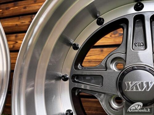 Ratlankis Work Equip 01 Style R15X8J 4X100 ET0 73.1 Grey with Diamond Cut Lip and Black Rivets