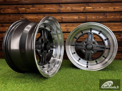 Ratlankis Work Equip 01 Style R15X9J 4X100 ET0 73.1 Grey with Diamond Cut Lip and Black Rivets